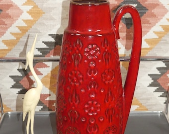 XXL flowerpower BodenVase 70er Jahre Scheurich Keramik 424-46 Bernina rot orange Blumen Dekor Vase Deko WGP Retro german pottery