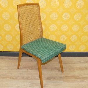 50s chair wood delicate wickerwork backrest Viennese wickerwork vintage sixties dining room chair side chair petrol