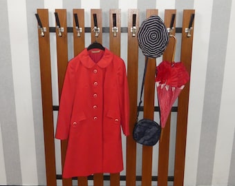 Porte-manteau XXL années 60 teck/noir 9 crochets soixante milieu du siècle rétro porte-manteau mural métal bois