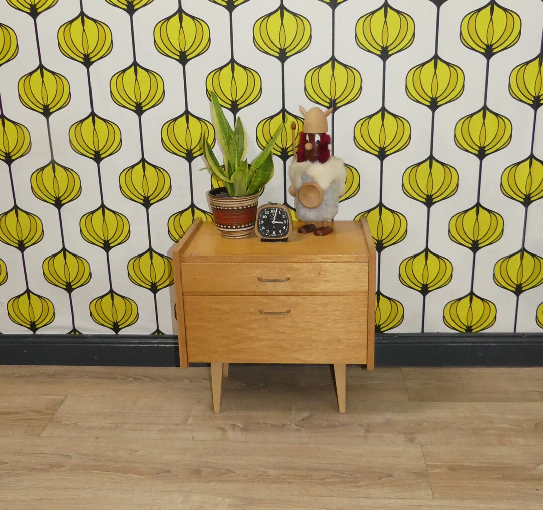 50s 60s Fine Bedside Table Drawer Folding Door Bedside Table Etsy