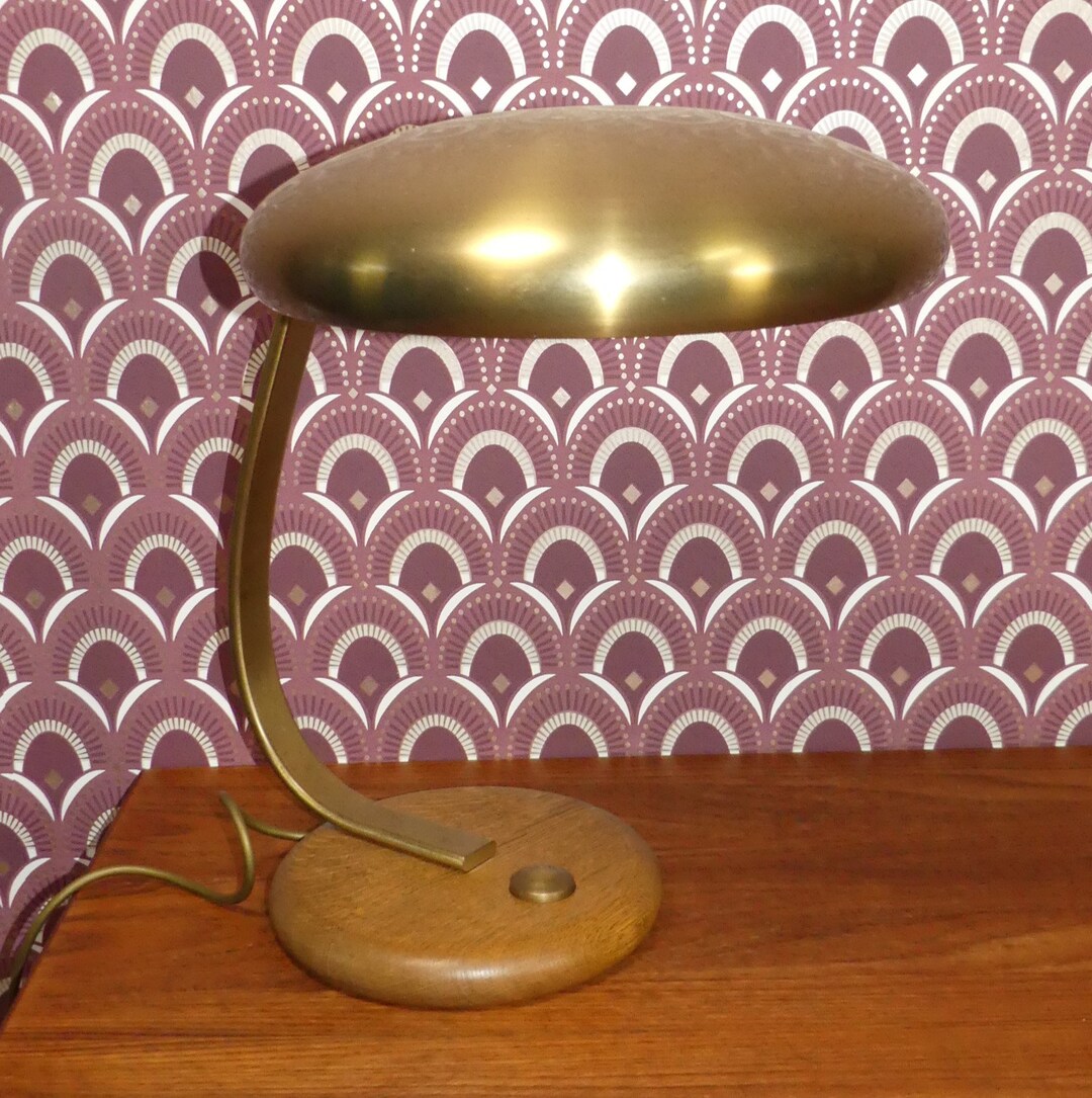 70s Table Lamp Brass Matt Wood UFO Lamp Golden Lamp Sputnik Brass Gold ...