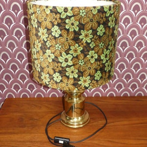 Table lamp 70s light floral shade green brown Flower Power retro space age gold vintage mid century