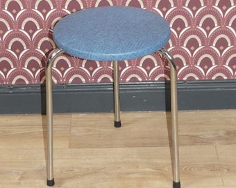50s classic fine stool metal round pastel blue chrome retro footstool vintage stool
