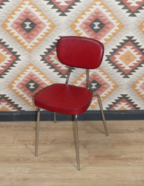 70s Chair in Diner Style Kitchen Chair Chrome Skai Red/black Etsy