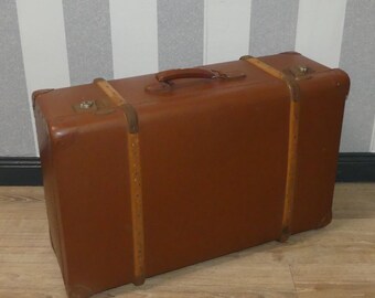 Grande valise de voyage Wessels fibre vulcanisée ferrures en bois ferrures métalliques valise vapeur valise antique vintage