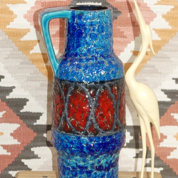 70er Jahre BAY Vase 70er Jahre  Keramik 217-35 multi glaze fat Lava TÜRKIS rot dekor Vase Deko WGP west german pottery