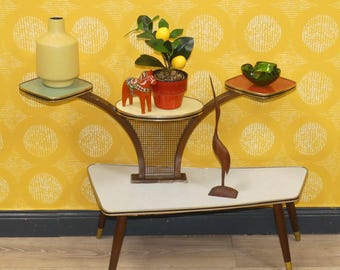 Grote bloemenstandaard uit de jaren 50, etagère, kleurrijke pastelkleurige bloemenkruk, originele retro rockabilly bloemenstandaard uit de jaren 60.