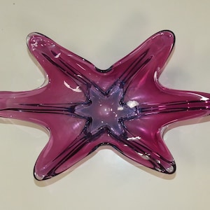 Large Murano glass bowl 37 x 23 cm 1.4 kg 60s art deco star pink purple retro vintage bowl Star