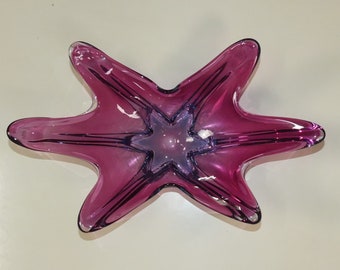 große Murano Glas Schale 37x23cm 1,4kg 60er Jahre Kunst Deko Stern pink lila retro vintage bowl Star