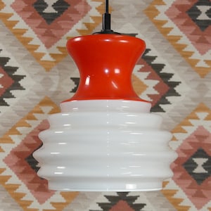 Petite 60s 70s Hanging Lamp Hallway Kitchen Light Lamp RED Opal Glass White retro vintage mid century space age seventies