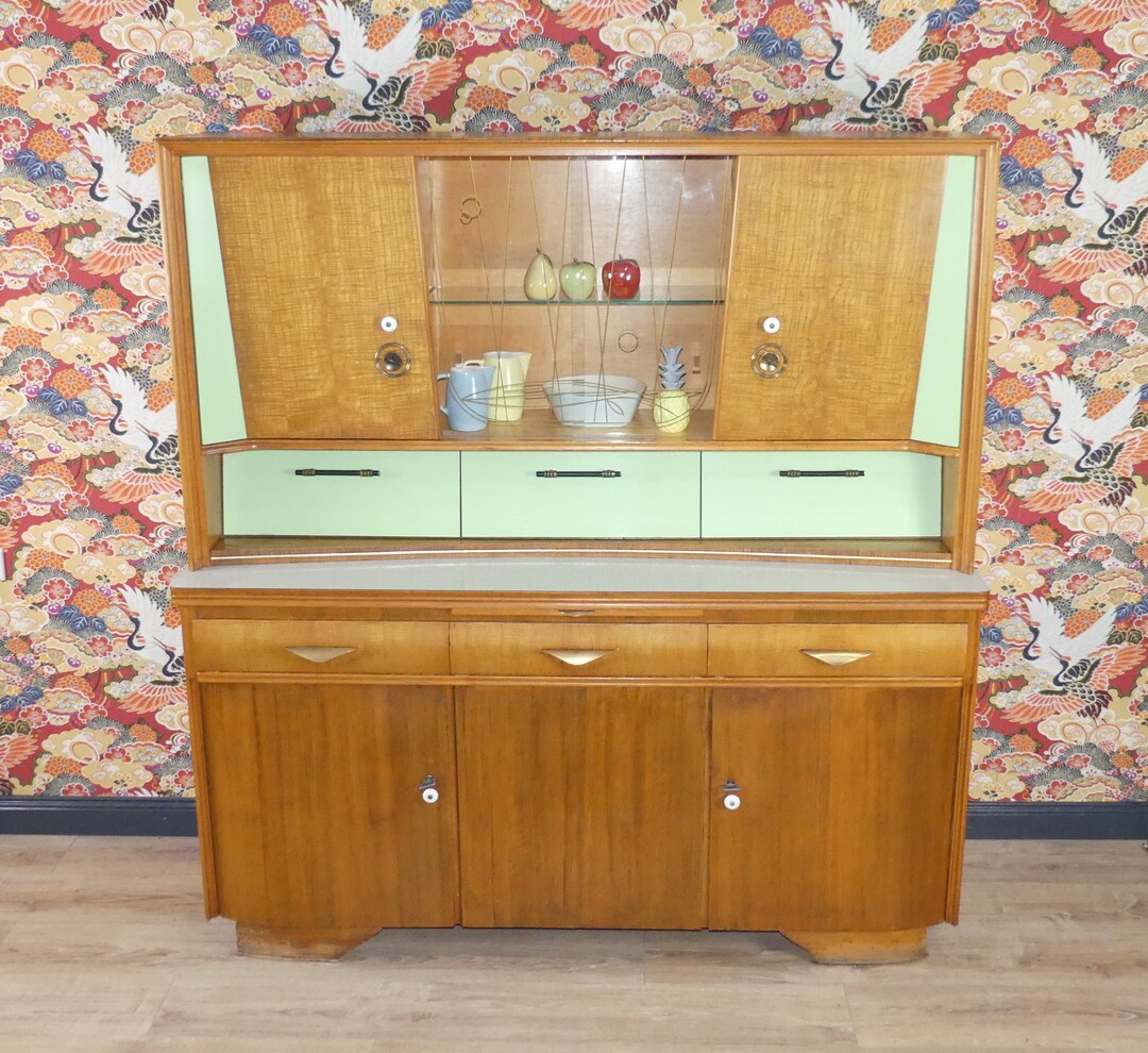 Pastel Green 50s Kitchen Cabinet Wood/resopal Fifties Cabinet 