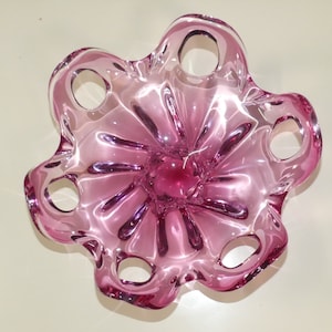 Large Murano glass bowl 26 cm 2 kg 60s art deco flower pink retro vintage bowl Flower