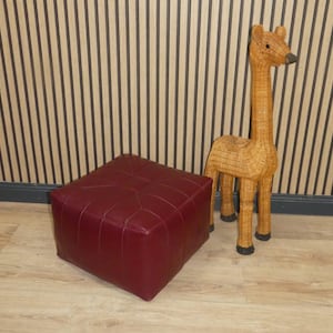 SEVENTIES 70s pouf stool seat cushion wine red leather stool faux leather floor cushion boho style VINTAGE seat