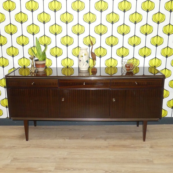 rare 50s sideboard 165 cm shiny mahogany sanding varnish elegant sideboard vintage fifties rockabilly mid century