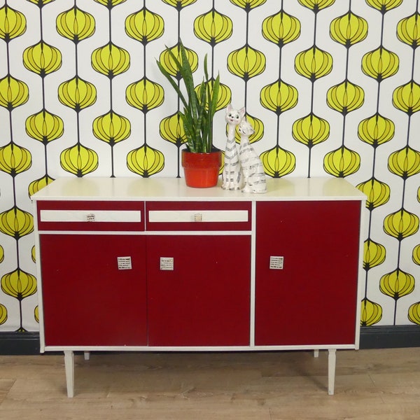 70s sideboard Royal Board of Sweden 115 cm chest of drawers red white retro vintage hallway furniture mid century space age