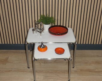 nesting tables white/chrome seventies