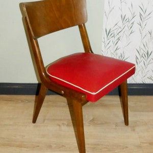 50s chair with RED seat kitchen chair dining chair spring core cocktail chair fifties stable chair 50ies vintage retro