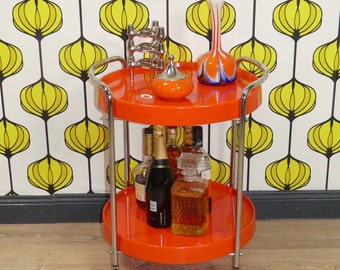 Cool 70s side table bar trolley ORANGE plastic trolley bartender space age panton 70s seventies retro