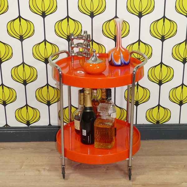 Cooler 70er Jahre Beistelltisch Barwagen ORANGE Kunststoff trolley bartender space age panton 70s seventies retro