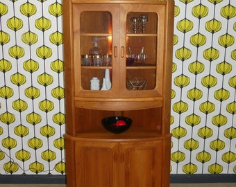 Teak Dyrlund corner cabinet showcase illuminated solid 60s 70s display cabinet living room cabinet corner furniture