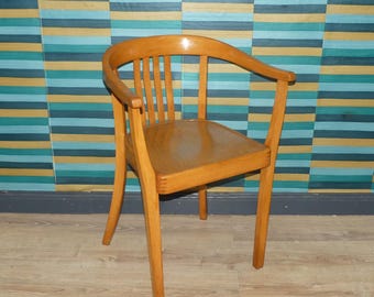 vintage Bauhaus Armlehnstuhl Gropius Stil Holz Stuhl Frankfurter Küche 40er 50er Jahre Schreibtischstuhl retro shabby chic 1 von 2