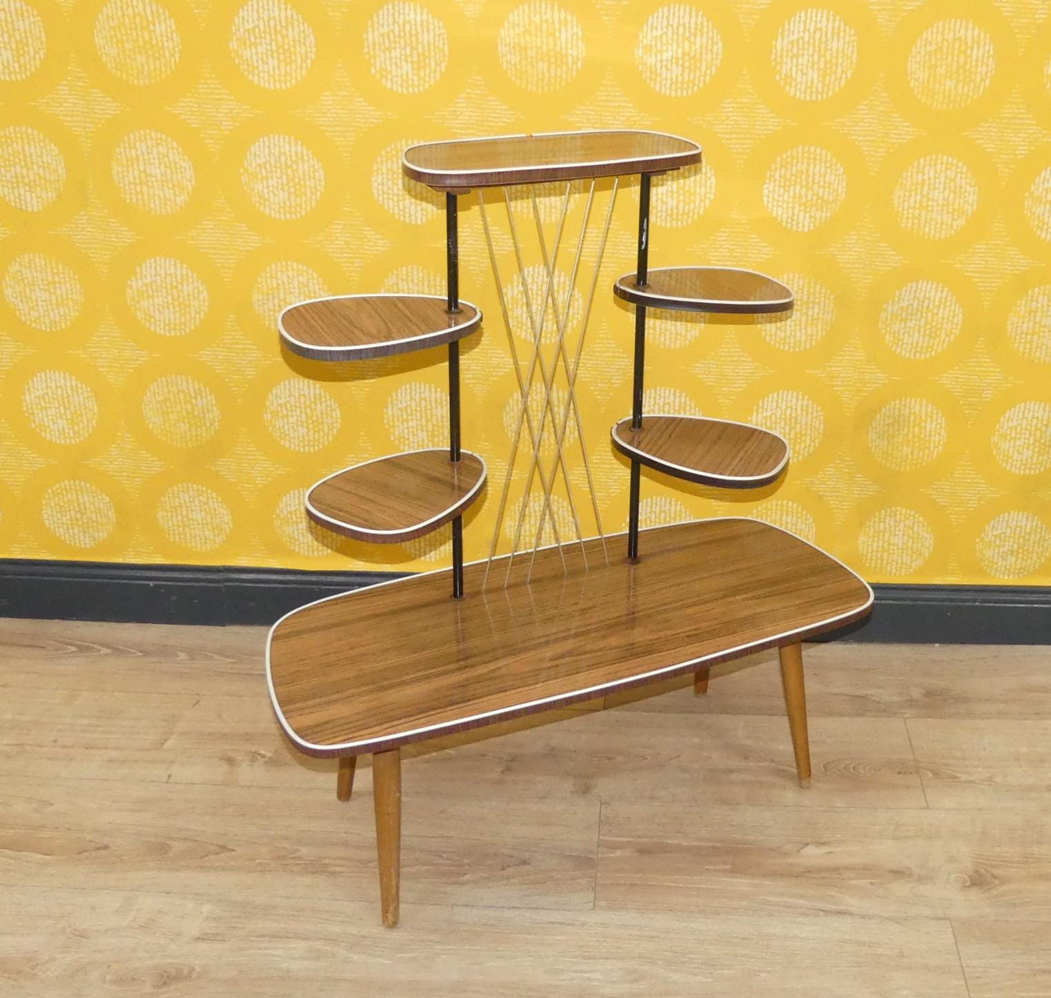 Beautiful 70s/60s Flower Stand, Tiered Stand, Resopal Teak Look