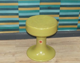 Taburete de baño clásico de los años 70 de ISOKLEPA (con la rosa) GREEN taburete tulipán con base de trompeta de plástico Panton de la era espacial de los setenta