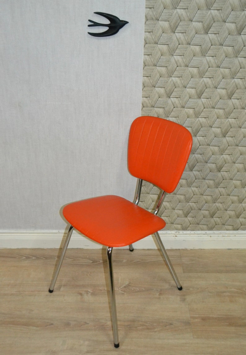 Chair Fifties Kitchen Chair Chrome Plastic Orange Etsy