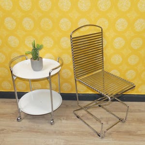 Sedia a dondolo vintage Till Behrens per Schlubach, anni &#39;80, cromata, con montanti larghi, sedia da pranzo, sedia in filo metallico.