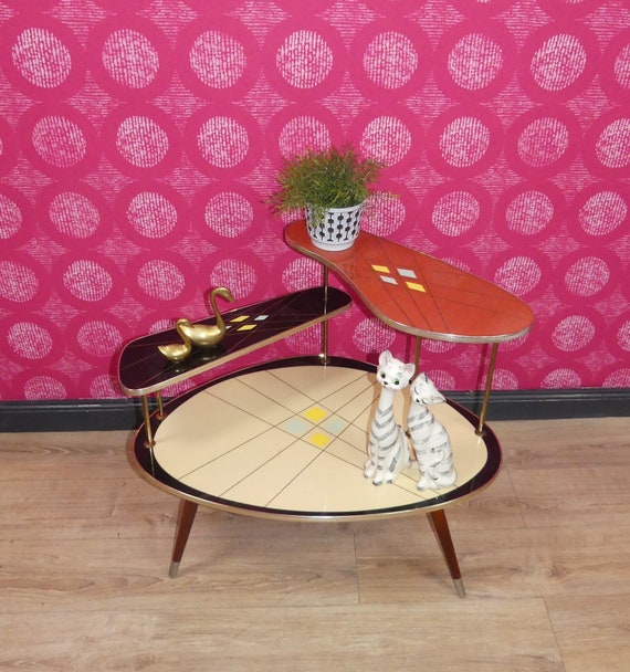 Wunderschöne große Blumenbank 50er Jahre Etagere bunt mit Muster Deko Original sixties rockabilly retro Blumenetagere flower plant stand