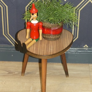 140 60s Flower Stool Flower Bench Teak Look Resopal Side Table 28x28 H27,5 retro rockabilly vintage flowerstool