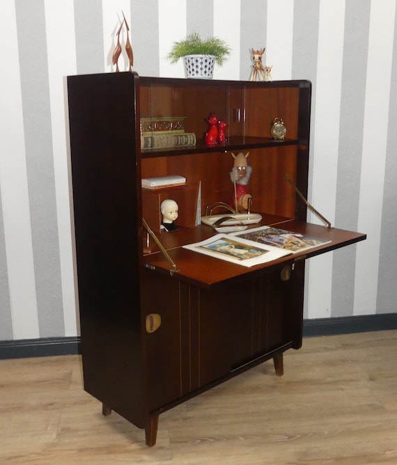 1960s Small Living Room Cabinet, Secretary Desk, Display Cabinet