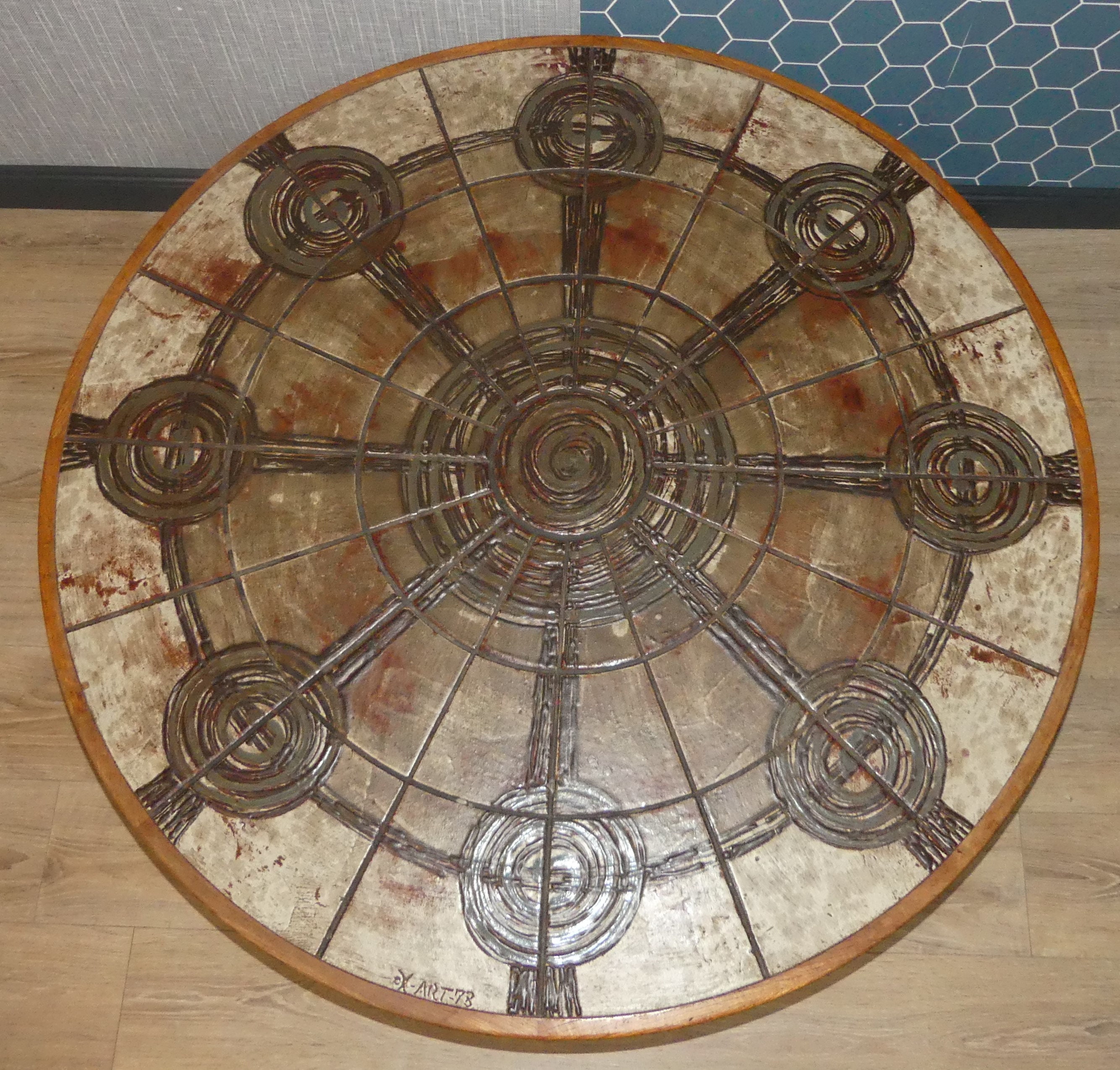 70's XL Round Coffee Table 125 Cm Teak Ceramic OX ART 77 Etsy