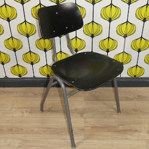 1960s industrial style chair wood metal frame black heavy retro desk chair dining chair