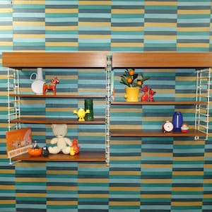 Musterring 60s String shelf with 5 shelves, dark (rosewood), white ladders and illuminated cover, sixties, mid-century, retro, vintage