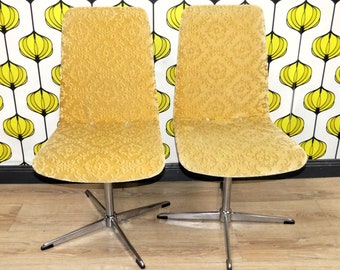 Set of 2 70s chairs chrome foot swivel chair upholstered chair velvet brocade honey space age seventies chair