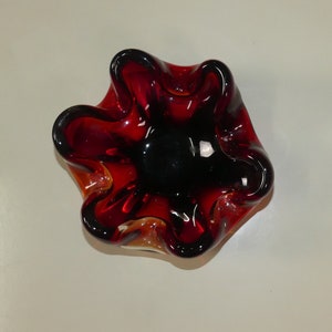 large Murano glass ashtray bowl 18 cm red 60s art deco ashtray retro vintage bowl red