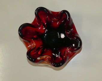 großer Murano Glas Aschenbecher Schale 18cm rot 60er Jahre Kunst Deko ashtray retro vintage bowl red