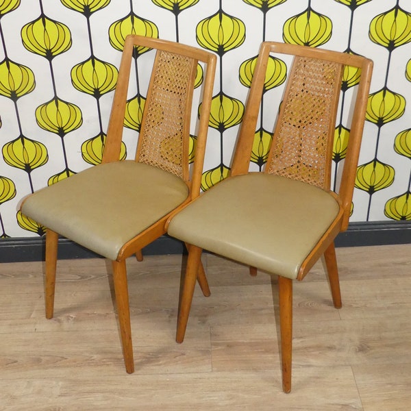 Lot de 2 RARE années 50 chaise bois fifties assise pistache tresse dossier barreau chaise vintage rockabilly