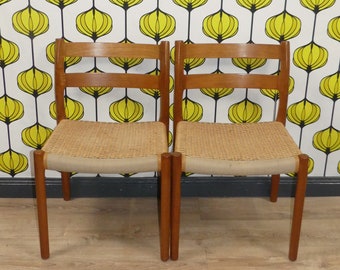 Set of 2 chairs model 84 dining chair made of teak/paper cord by Niels Otto Møller 1970s Danish design