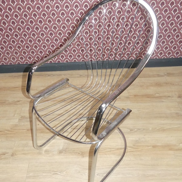 1970s cantilever chair chrome and wire Gastone Rinaldi for RIMA armchair dining room panton space age sputnik chair wire