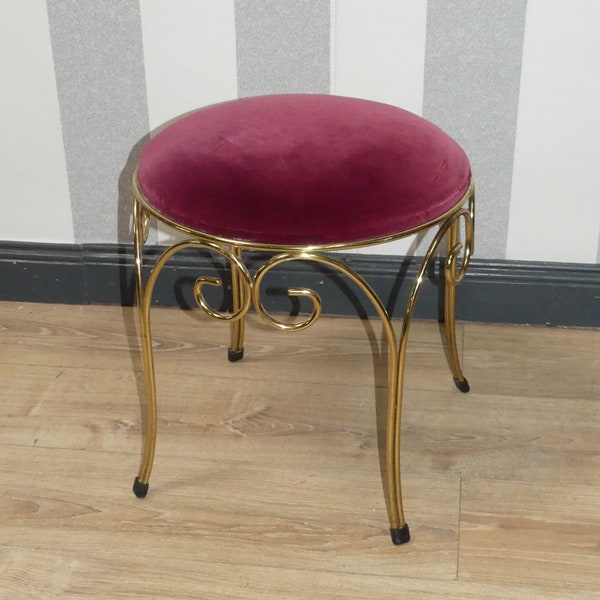 70s fine stool brass velvet burgundy stool elegant vintage retro french