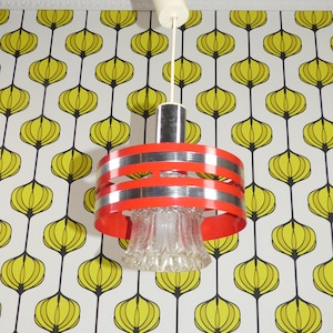 cute 70s hanging lamp ceiling lamp metal chrome/red mid century retro vintage space age