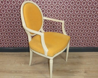 Chaise rembourrée fauteuil chaise médaillon meubles de style années 60 jaune/crème 1 sur 3 rétro vintage nostalgie antique