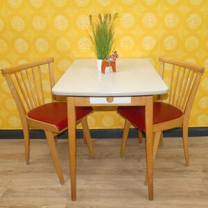 50er Jahre Küchentisch MIT Schublade Holz Resopal 60x88,5 Klassiker formschön rockabilly Esstisch Tisch retro vintage mid century klein fein