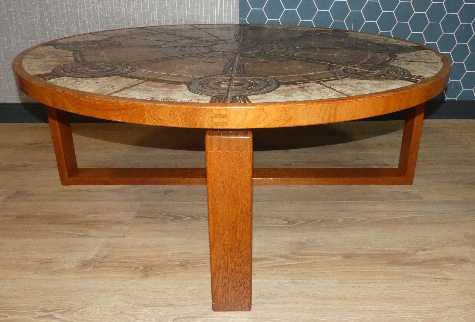 70's XL Round Coffee Table 125 Cm Teak Ceramic OX ART 77 Etsy