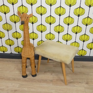 Plush 50s stool 60s 50s footstool plush wood pastel yellow stool vintage retro