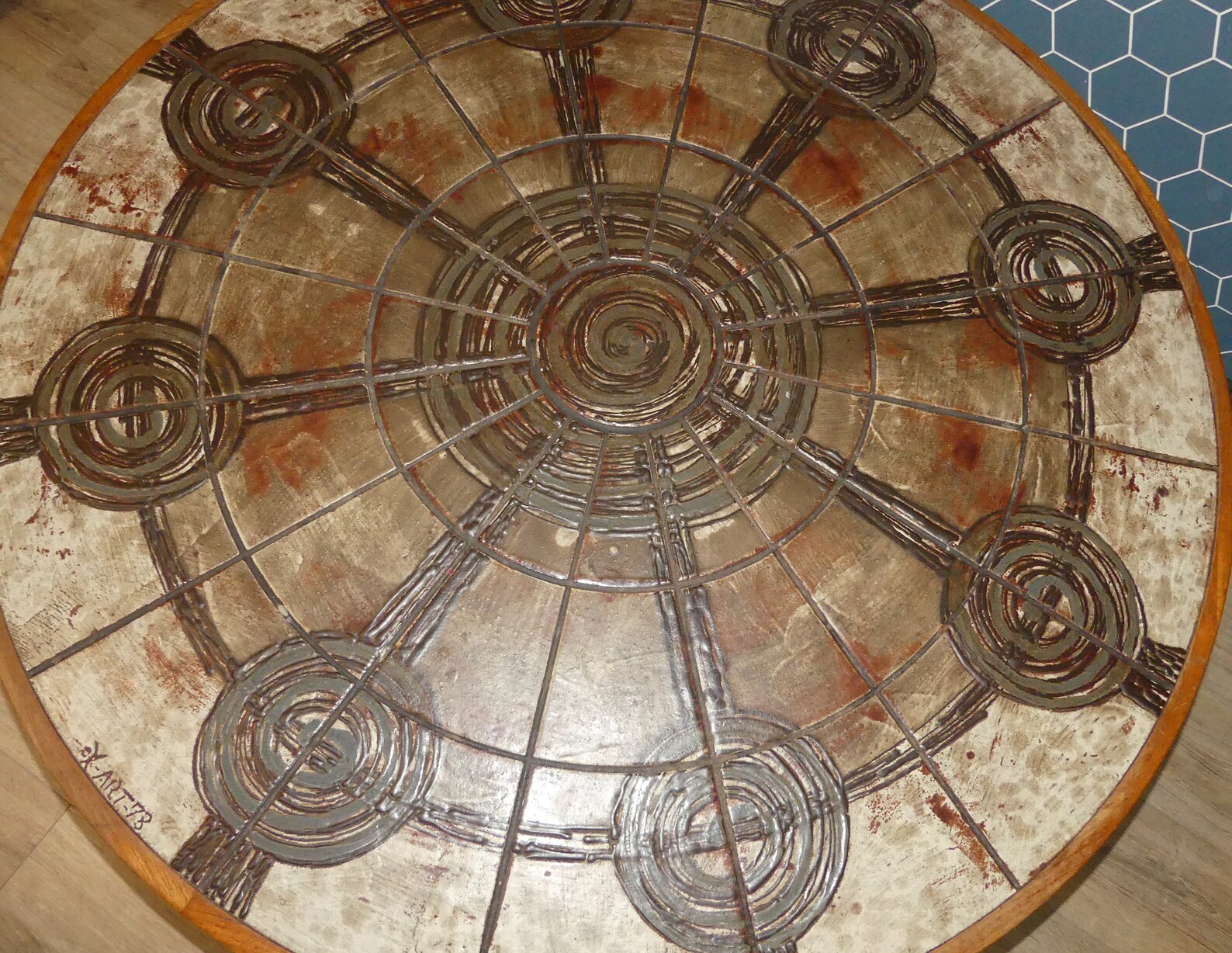 70's XL Round Coffee Table 125 Cm Teak Ceramic OX ART 77 Etsy