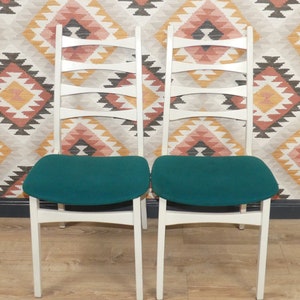 Set of 2 pieces 60s chair dining room chair rung chair fine back white/turquoise sixties vintage retro kitchen dining chair wood