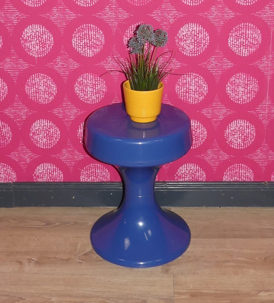 70s classic bathroom stool by emsa BLUE space age seventies panton plastic trumpet base tulip stool